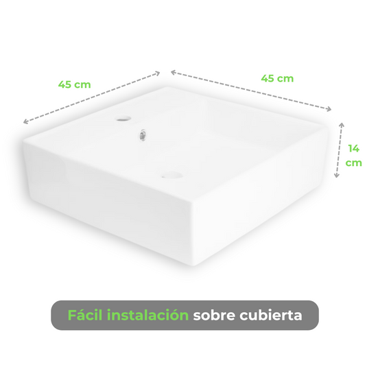 Lavabo Cuadrado Cerámico 45x45 Cm Moderno Y Duradero